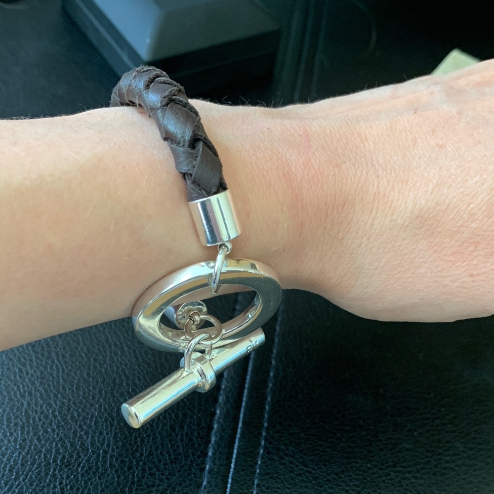 Vintage Ralph Lauren Double RL Braided Brown Leather Bracelet with Silver Toggle